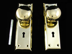 Antique Style Solid Brass Doorknob Backplates Plates Set New Replacement