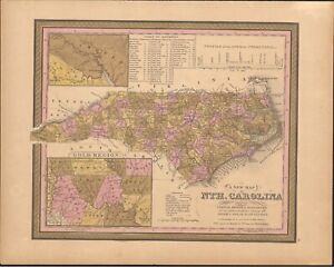 1849 North Carolina Showing Gold Region By Mitchell Antique Map 17 4 X 13 8 