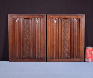  Pair Of Antique French Carved Architectural Panels Trim In Solid Walnut Wood