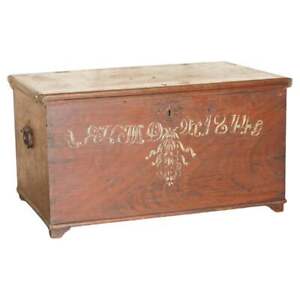 Sublime 1844 Dated Hand Painted Swedish Chest Or Trunk For Linens Coffee Table