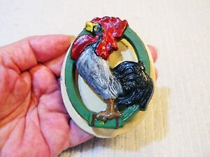 Rare Antique Hubley Rooster Crowing W Green Ring Cast Iron Door Knocker 1930 S
