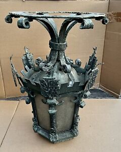 Large Antique Copper Outdoor Light Fixture Arts And Crafts Great Patina 25 X 17