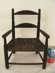 Antique 19c Miniature Painted Ladderback Arm Chair