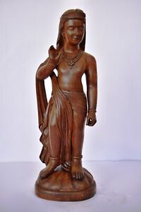 Antique Wooden Indian Figurine Statue Of Tribal God Holding Position Decorative 