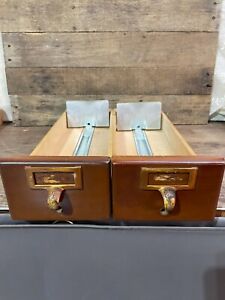 Antique Vintage Lot Of 2 Wood Library Card Catalog Drawers File Cabinet
