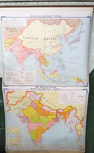 Vintage Denoyer Geppert Pull Down School Map H 36 H 37 Far East 1895 India Burma