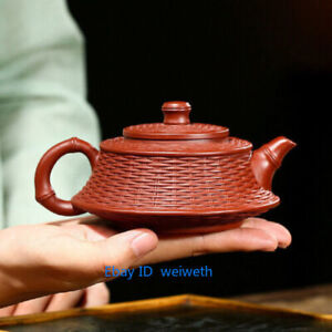 Fine Chinese Yixing Zisha Clay Pottery Handmade Bamboo Weaving Teapot Tea Pot