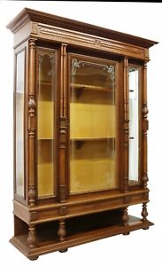 Antique Bookcase Etched Glass French Henri Ii Style Walnut 1800 S Handsome 