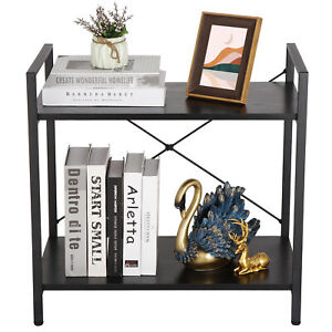 2 Tier Small Bookshelf Bookcase Industrial For Living Room Bedroom Office Vintag