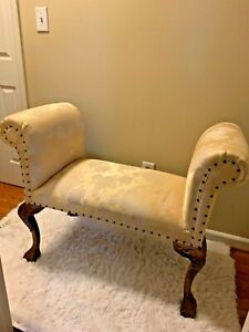Antique Fainting Chair Boudoir Claw Foot Chaise Sofa Floral Yellow Pattern 32 44