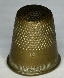 Antique Gold Tone Brass Thimble For Hand Sewing Marked 12 England 