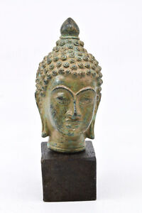Vintage Thai Cast Metal Buddha Head 6 Inches Tall