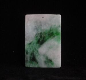 Fine Old Chinese Natural Green And White Emerald Jadeite Flat Pendant