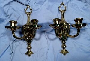 Pair Of Antique Brass Bronze Wall Sconces For Candles