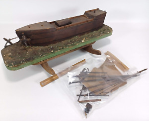 Antique Wood Ship 17 Inch Model On 21 Inch Rocking Base Decor Or Restor