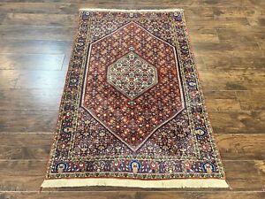 Bidjar Rug 4x6 Handmade Oriental Carpet Fine Weave Herati Vintage Red