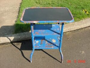 Vtg Antique Industrial Chippy Paint Metal Typewriter Medical Utility Table Stand