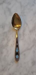 Antique Russian Enamel Silver Spoon With Soviet Hallmarks 875 C1 3 