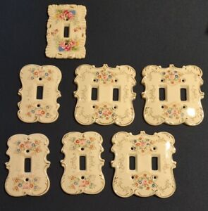 Vintage Floral Porcelain Light Switch Plate Cover 7 Lot Single Double Pull