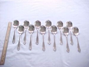 12 Silver Plate Round Gumbo Soup Spoons Reed Barton Dresden Rose