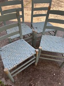 Shabby Chic Mint Green Vintage Ladder Back Shaker Chairs Wicker Woven Seats