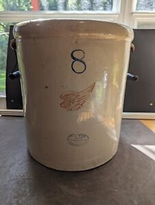 Antique Vintage 8 Gallon Red Wing Crock W Handles 1915 With 4 Inch Wing
