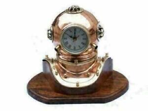 Base Desk Decor Vintage Antique Brass Divers Clock Diving Helmet With Wooden