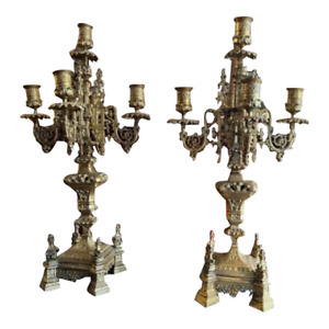 Pair Of Antique Brass French Candelabras 5 Branch