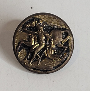 Antique Brass Button With Runaway Horse And Equestrian Rider In Relief
