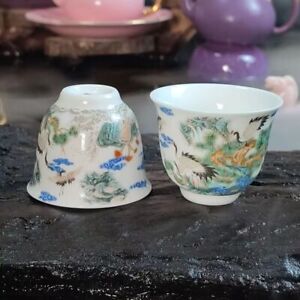 Two Antique Chinese Ceramic Wine Glasses