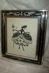 Art Deco Etched Venetian Glass Mirrored Frame Hand Cut Silhouette Pompadour Lady