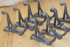 8 Brown Rustic Coat Hooks Antique Style Cast Iron 4 5 Wall Double Restoration 
