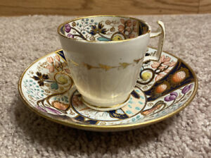 Antique English Gilt Imari Porcelain Tea Cup And Tea Bowl Saucer 1800s