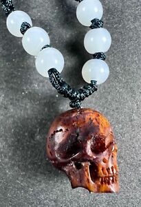 Rare Tibetan Human Skull Kapala Bead Black Adjustable Silk Cord