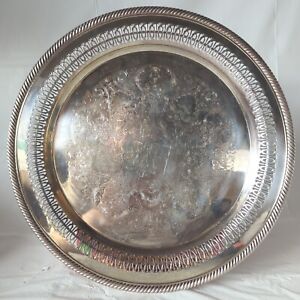 Vintage Wm Rogers Tray 170 Silver Plate Reticulated 12 Spring Flowers Round