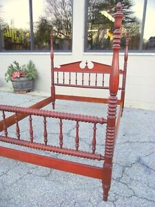 Antique Heirloom Jenny Lind Wood Bed 4 Poster Full Size Spool Spindle Bed