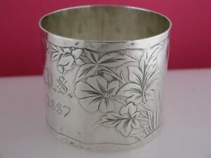 Sterling Napkin Ring Aesthetic Acid Etched Florals Foliage C1887