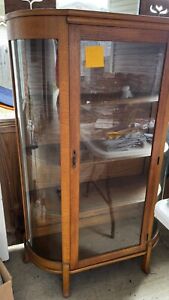 Antique Sun Burst Curio Cabinet Curved Glass Display China Cabinet