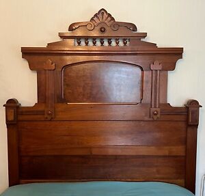 Antique 1880 S 3pc Walnut And Burl Victorian Bedroom Suite Set With Full Bed