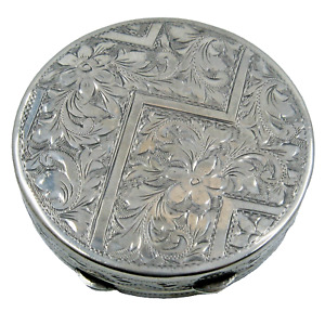 Chinese Export Hand Incised 800 Silver Round Box Kwan Wo