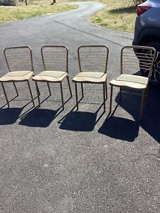Vintage Mid Century Mod Folding Chairs Metal Wire Pattern Atomic Set Of 4