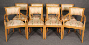 Set Of 8 Blonde Mid Century Modern Hollywood Regency Dining Chairs C1950s