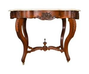 Antique Victorian Marble Top Carved Center Table 21682