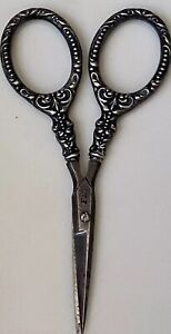 Beautiful Antique Sterling Floral Design Embroidery Scissors Sewing Early 1900 S