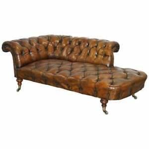 Howard Son S Restored Brown Leather Chesterfield Chesterbed Walnut Framed