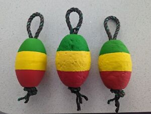 Set Of 3 Hand Painted Maine Rasta Buoy W Rope Lobster Trap Pot Float Marley Jah