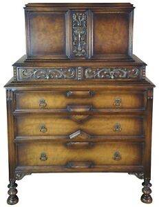 American Furniture Company Gothic Revival Oak Tallboy Dresser Chest Of Drawers