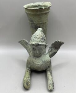 Wonderful Old Unique Ancient Persian Bronze Winged Humained Vassel Rhyton 500bc