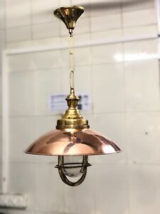 Nautical Style Brass Hanging Pendant Light With Copper Shade 1 Pcs