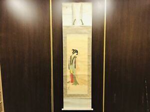 Y6602 Kakejiku Beautiful Woman Signed Japan Antique Hanging Scroll Art Interior
